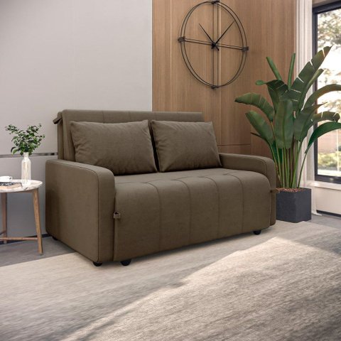 Sofá Cama 3 Lugares 1,38m Veludo Capuccino Amora Matrix