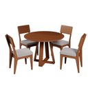 Ver imagem 2 de Conjunto Sala de Jantar Mesa Redonda 105cm com 4 Cadeiras MDF Pinhão/Bege Claro