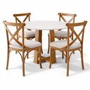 Ver imagem 2 de Mesa Redonda Belly Tampo de Vidro 117cm Ypê Off White N01 com 4 Cadeiras Ávila Suede Bege - Lyam