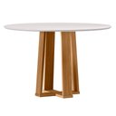 Ver imagem 3 de Mesa Redonda Belly Tampo de Vidro 117cm Ypê Off White N01 com 4 Cadeiras Ávila Suede Bege - Lyam
