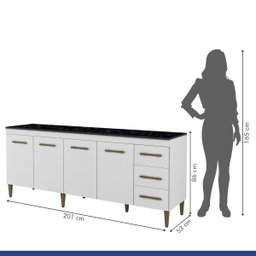 Balcão Atenas 4 Portas e 3 Gavetas Kaiki Móveis:branco - 6 Balcão Atenas 4 Portas e 3 Gavetas Kaiki Móveis:branco - 6