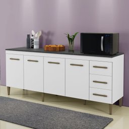 Balcão Atenas 4 Portas e 3 Gavetas Kaiki Móveis:branco - 2 Balcão Atenas 4 Portas e 3 Gavetas Kaiki Móveis:branco - 2