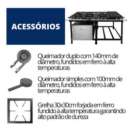 Fogão Industrial 6 Bocas 30x30 Baixa Pressão P7 com Forno e Chapa Jcn - 7