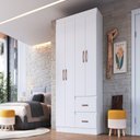 Ver imagem 1 de Guarda-Roupa Dallas 55400 4 Portas 2 Gavetas Branco/Azul/Rosa