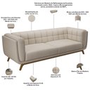 Ver imagem 3 de Sofá 02 Lugares para Sala de Estar Pés em Madeira 180cm Florian M03 Linho Cru- Lyam Decor