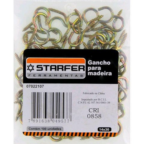 Pacote com 100 Peças Gancho para Madeira 17x50 Starfer