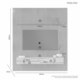 Painel para TV até 65 Polegadas com Ripado em MDF 240 X 207m Riso Candian - 3