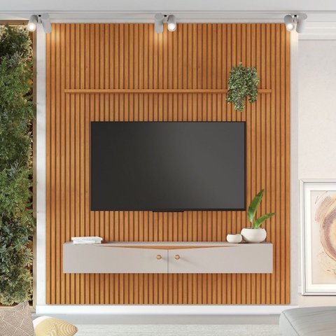 Painel Ripado para TV até 65 Polegadas MDF 207CMX240CM em Riso Candian Amarelo