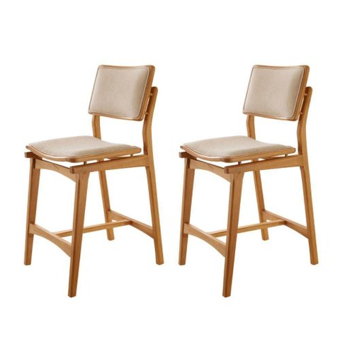 Conjunto com 2 Banquetas Eva Moderna Linho Off Imbuia Natural