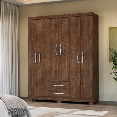 Guarda-Roupa Casal Itapema 6 Portas 2 Gavetas Marrom/Malbec