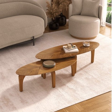 Conjunto de Mesa de Centro Laminada Folha Orgânica 