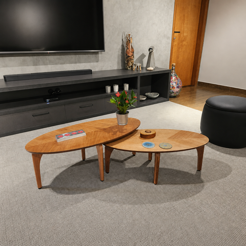 Conjunto de Mesa de Centro Laminada Folha Orgânica Marrom