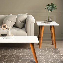Mesa de Apoio Lateral 4 pés Palito em Madeira - Branca 47cm - 5