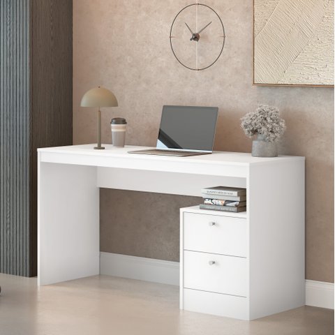 Escrivaninha Mesa Escritório 100% Funzionale 1350 2 Gavetas 135cm MDF Branco