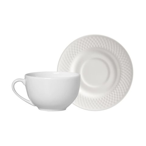 Conjunto com 6 Xícaras de Chá com Pires Split White 250ml Alleanza Cerâmica
