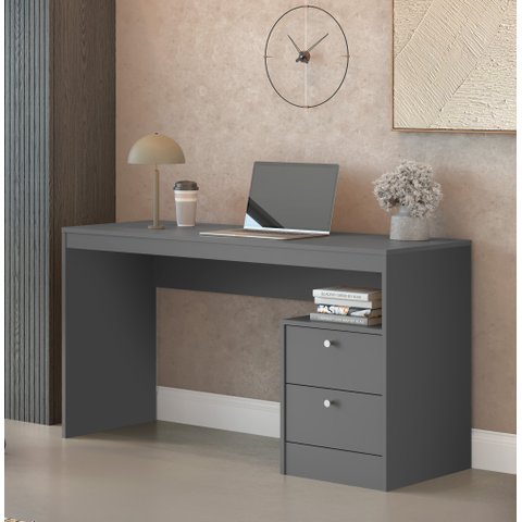Escrivaninha Retangular 100% em Funzionale 2 Gavetas 135cm MDF Titânio