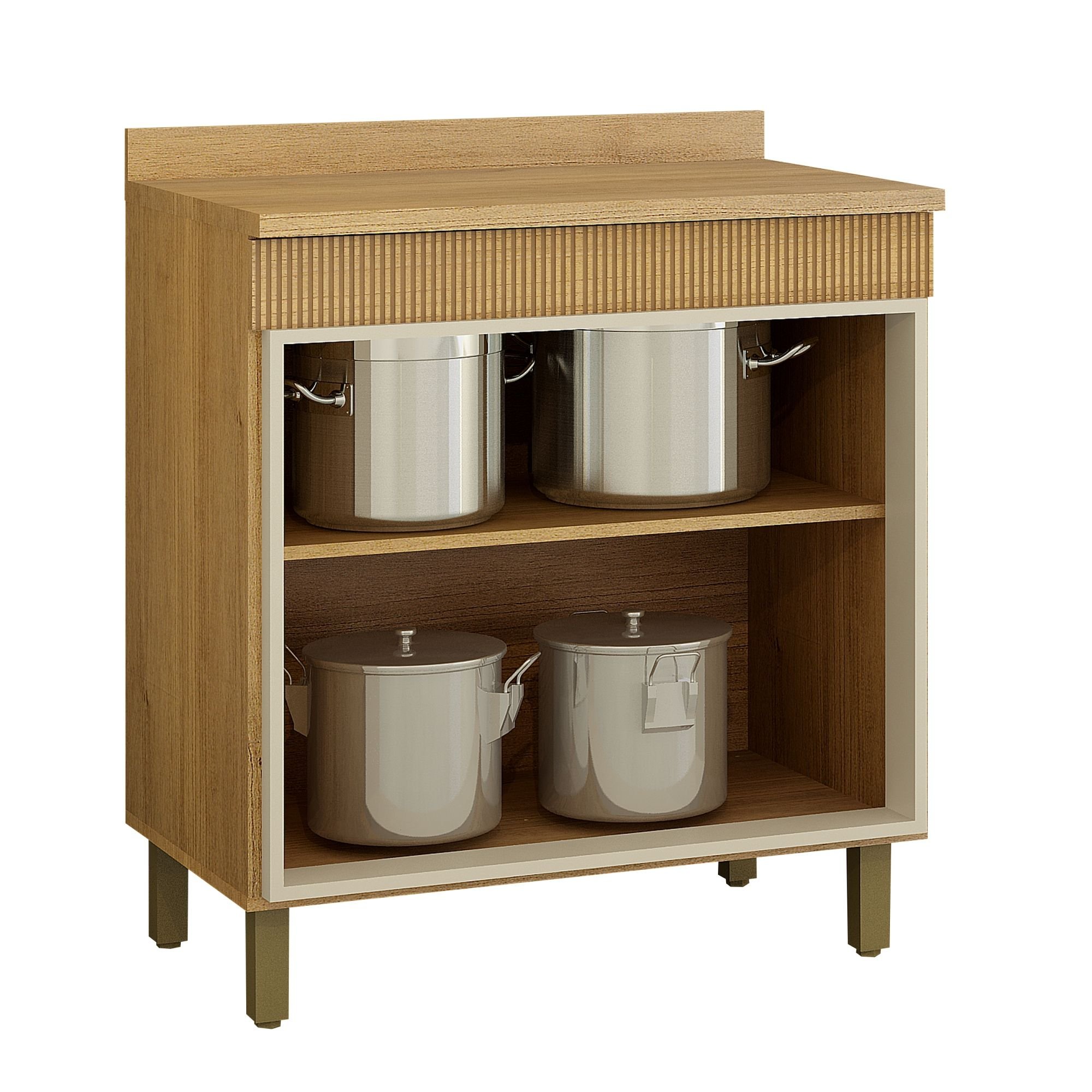 ペコand3Y Balcão para Cozinha 80cm 2 Portas Dakota Bege/Cinamomo/Off White