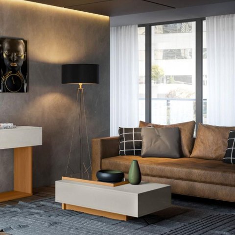 Mesa de Centro Moderna Milão Off White Perolizado Jequitibá Sala Elegante Lojas Movelove