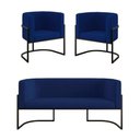 Ver imagem 1 de Kit 2 Poltronas Sofá 2 Lugares para Recepção Balaqui Azul Marinho