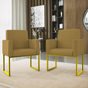 Ver imagem 6 de Kit Sofá 2 Lugares + 2 Poltronas Recepção Sala Base Dourada Cor:capuccino