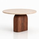 Ver imagem 1 de Mesa de Jantar Redonda Balance 140 cm Tampo Mármore Travertino Romano Base Nogueira
