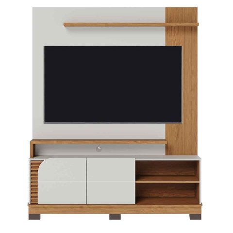 Painel Home Theater para TV até 65" 2 Portas Jussara Off White Matte/Freijó