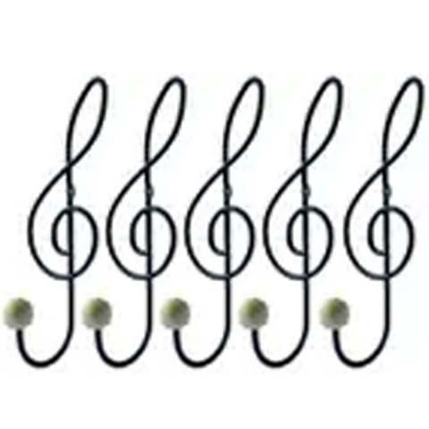 Kit 5 Ganchos Cabideiros Aço Preto Cifra Música 28cm Suportes de Parede Pendurar Roupas Bolsas