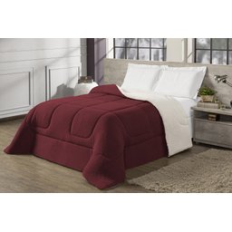 Coberdrom Sherpa/Manta Casal Queen Edredom Dupla Face Pele De Carneiro Vermelho - 1
