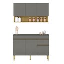 Ver imagem 1 de Conjunto de Armarios Modulados Line com 6 Portas e 1 Gaveta Gris/freijo