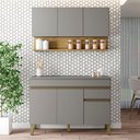 Ver imagem 2 de Conjunto de Armarios Modulados Line com 6 Portas e 1 Gaveta Gris/freijo