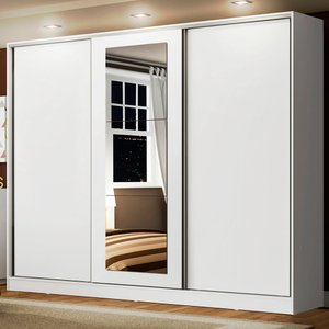 Guarda-Roupa Casal 100% MDF Madesa Eros 3 Portas de Correr com Espelho Branco Cor:Branco