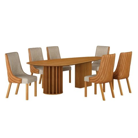 Conjunto Sala de Jantar Mesa Orgânica 180cm 6 Cadeiras Belle sem Tampo Vidro Cinamomo/Sintético Terr