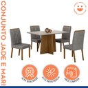 Ver imagem 2 de Conjunto Mesa Jade 120cm com 4 Cadeiras Madeira Maciça Mari Bege/Cinamomo/Off White/Linho Prata