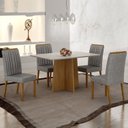 Ver imagem 1 de Conjunto Mesa Jade 120cm com 4 Cadeiras Madeira Maciça Mari Bege/Cinamomo/Off White/Linho Prata