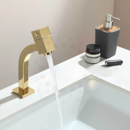 Torneira de Cuba Lavatório Banheiro Lavabo Pia Gold Dourado Quadrado Bica Baixa Metal Luxo Pmx - 3