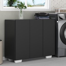 Armário Lavanderia com 3 Portas 90 cm Multimóveis MP5034 Preto/Branco - 1
