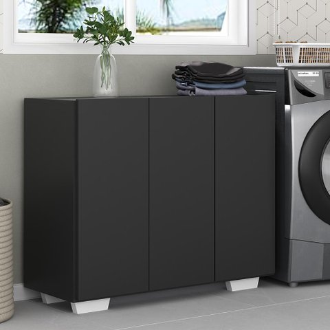 Armário Lavanderia com 3 Portas 90 Cm Multimóveis Mp5034 Preto/branco