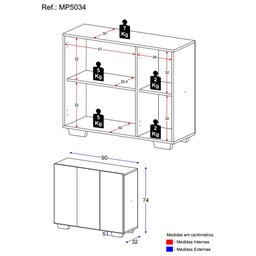 Armário Lavanderia com 3 Portas 90 cm Multimóveis MP5034 Preto/Branco - 3
