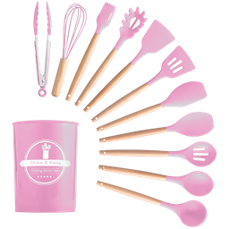 Kit Utensílios Cozinha 12 Peças Silicone Antiaderente (rosa) - 1