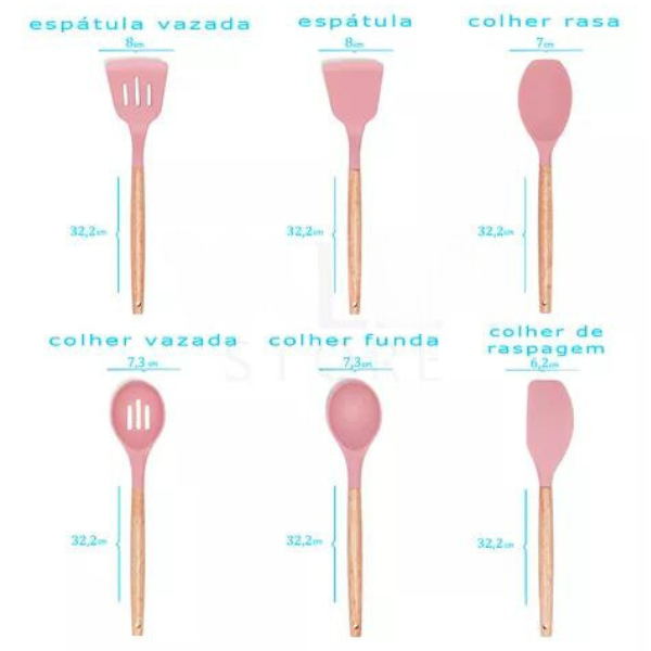 Kit Utensílios Cozinha 12 Peças Silicone Antiaderente (rosa) - 4