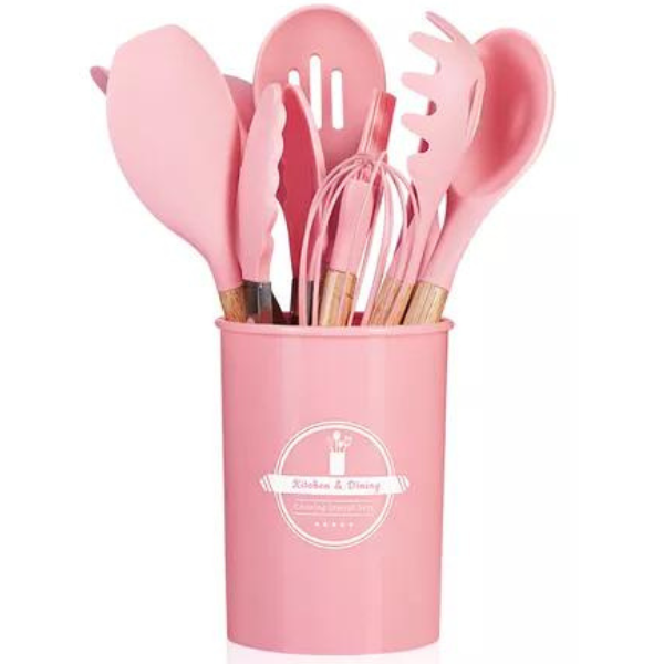 Kit Utensílios Cozinha 12 Peças Silicone Antiaderente (rosa) - 2