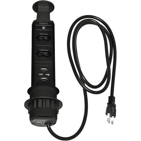 Torre de Tomada C/2 Tomadas+2 Usb Preta