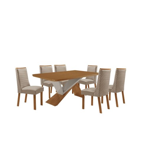Mesa de Jantar Yasmin 180cm Tampo MDF Laminado Canto Copo com 6 Cadeiras Carolina