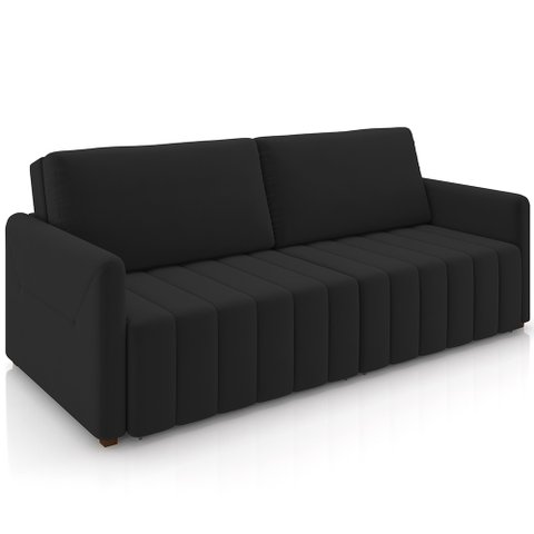 Sofá Cama Retrátil para Sala de Estar 192cm Porthos M03 Veludo Preto - Lyam Decor