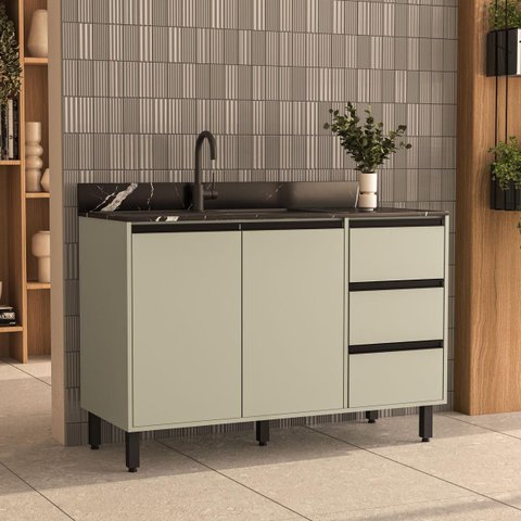 Balcão de Cozinha 120x81cm com 3 Gavetas e 2 Portas Verde 250003