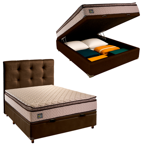 Cama Box Bau com Colchão Casal D45 Belmont Hellen + Cabeceira Marrom