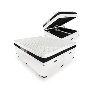 Cama Baú Queen com Colchão de Espuma Castor D45 Black e White Firme - 158x198x69cm:branco