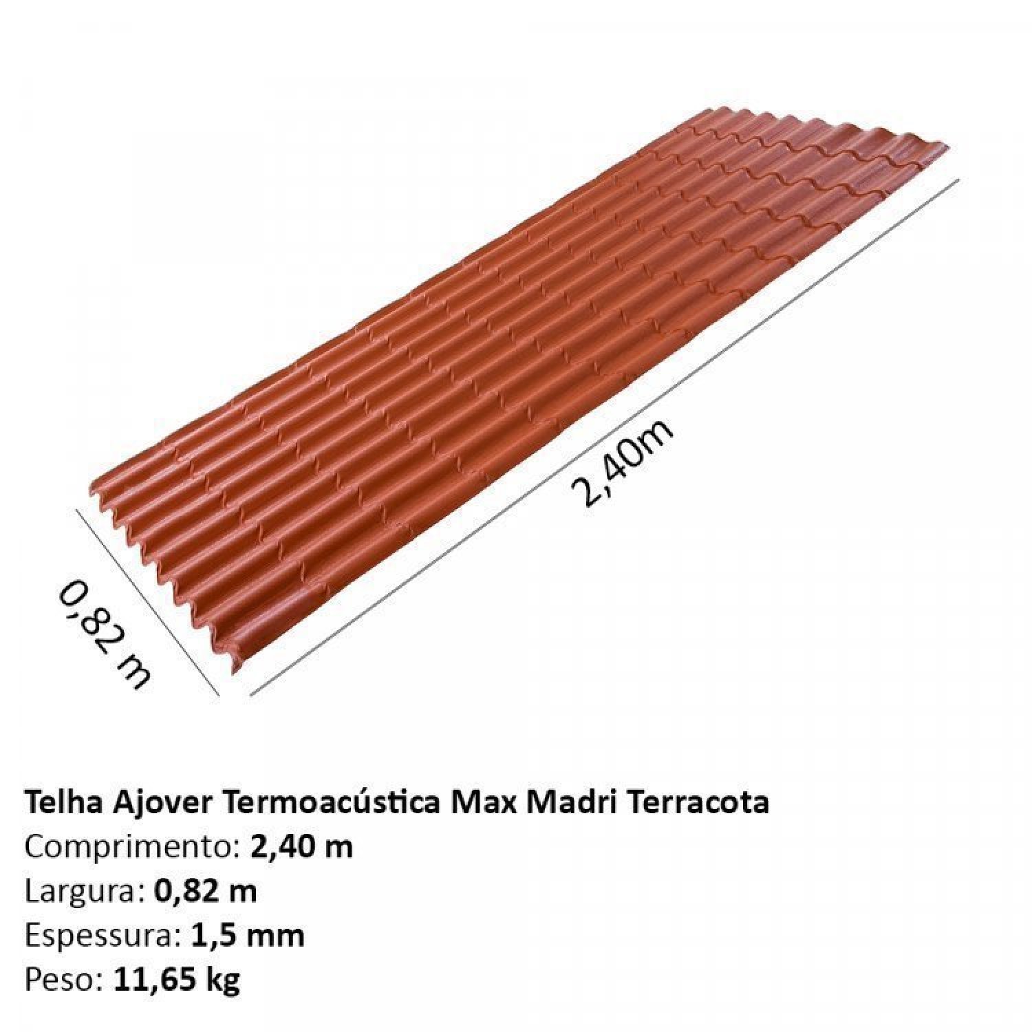 Kit com 10 Telhas Termoacústicas 2,40m X 0,82m Max Madri - 4
