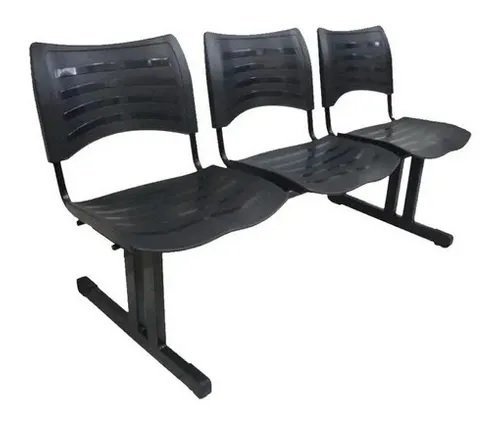 Cadeira Longarina para Recepção Iso 3 Lugares em Polipropileno Preto - 1950 - 2