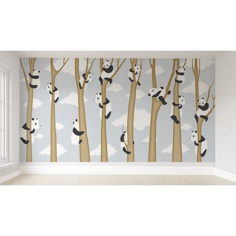Papel de Parede Infantil Urso Panda Árvore para Quarto de Bebê M² Pp150